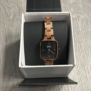 NEW! Dakota Womens Wooden Watch with Square Black Face